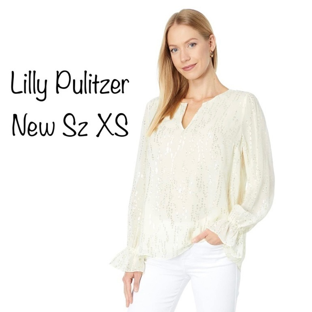 ❣️LILLY Pulitzer Blouse. Sz XS.  Cream with gold accents. Brand new